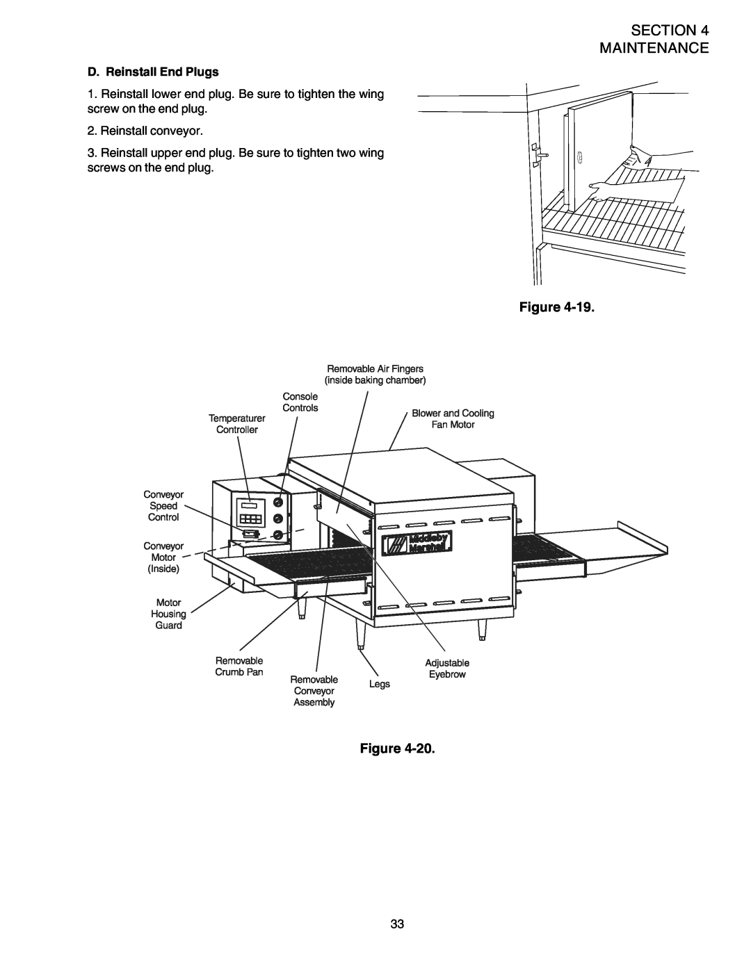 Middleby Marshall PS520G installation manual Figure Figure, D. Reinstall End Plugs, Reinstall conveyor 