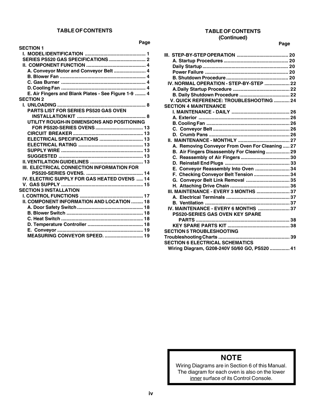 Middleby Marshall PS520G installation manual Table Of Contents, Continued 