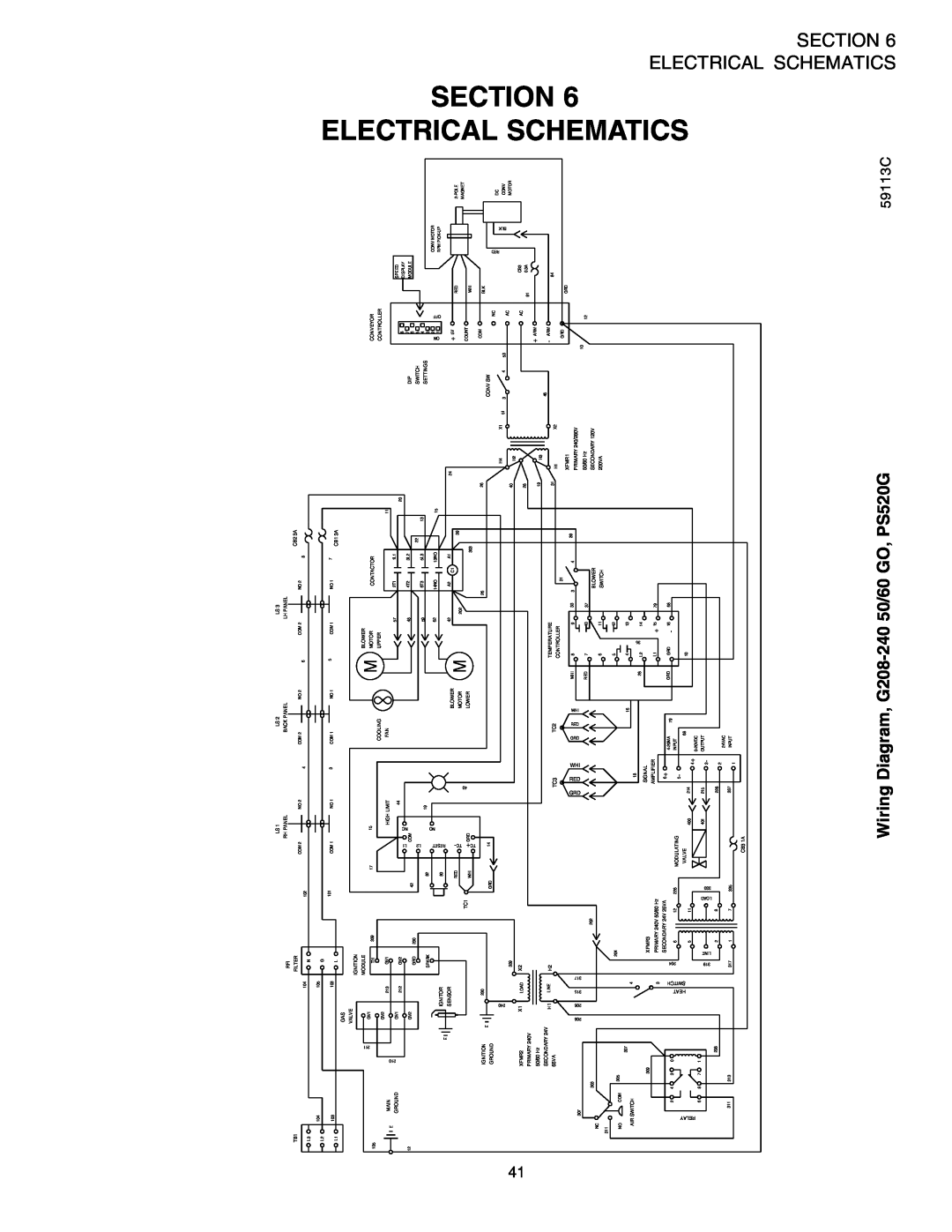 Middleby Marshall installation manual Schematics, Section, Wiring Diagram, G208-24050/60 GO, PS520G 