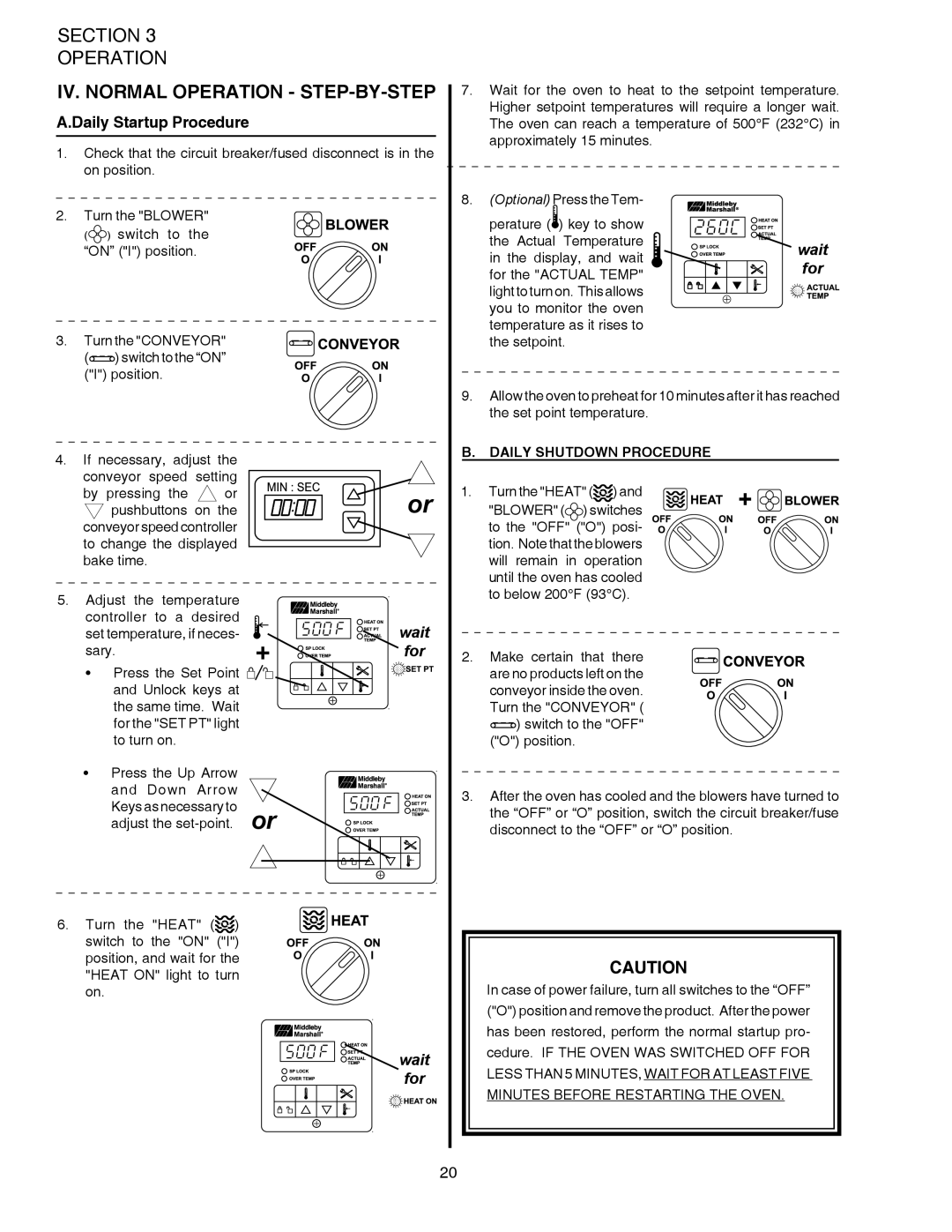 Middleby Marshall PS528E, PS528 (Double), PS528 (Triple) IV. Normal Operation STEP-BY-STEP, Daily Startup Procedure 