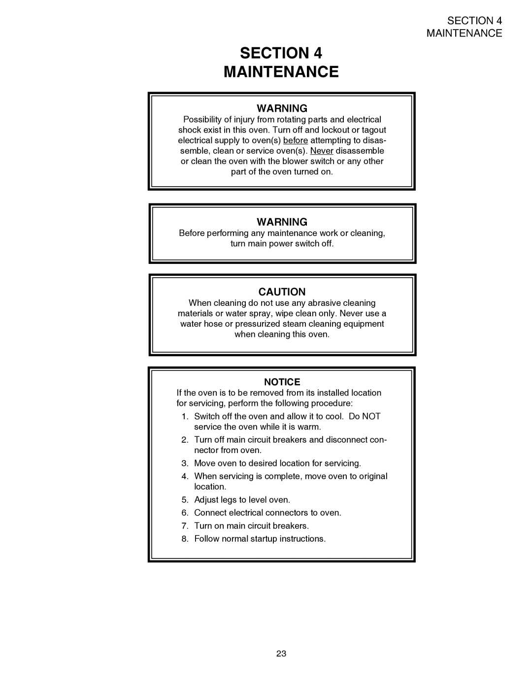 Middleby Marshall PS528E, PS528 (Double), PS528 (Triple) installation manual Section Maintenance 