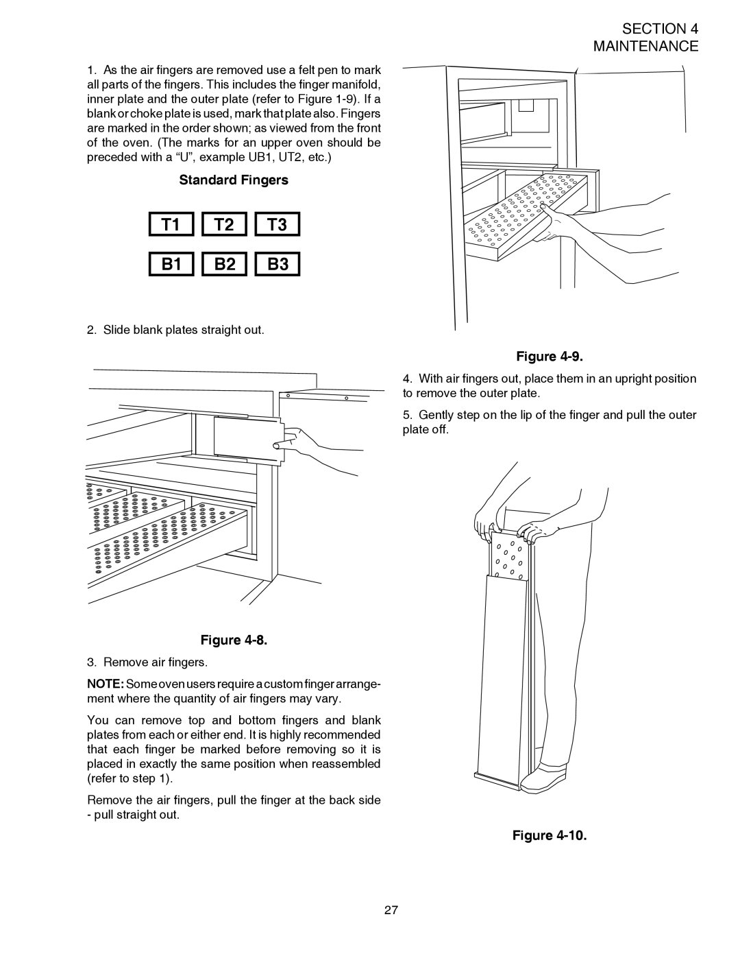 Middleby Marshall PS528 (Double), PS528E, PS528 (Triple) installation manual T1 T2 T3 B1 B2 B3 