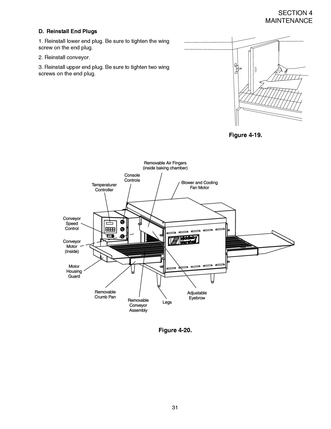 Middleby Marshall PS528 (Triple), PS528E, PS528 (Double) installation manual Reinstall End Plugs 