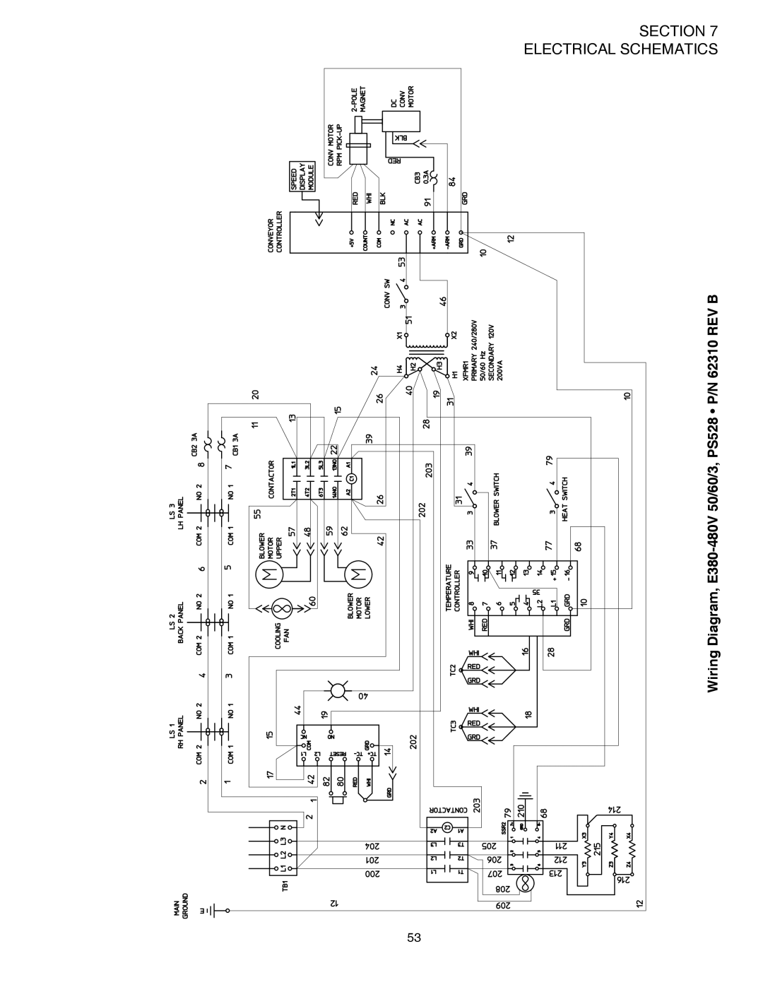 Middleby Marshall PS528E, PS528 (Double), PS528 (Triple) Wiring Diagram, E380-480V 50/60/3, PS528 P/N 62310 REV B 