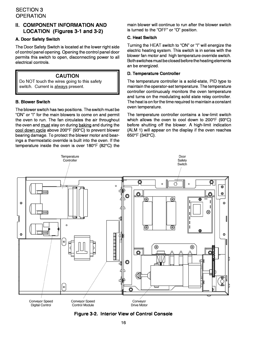 Middleby Marshall PS528 (Triple), PS528E II. COMPONENT INFORMATION AND LOCATION Figures 3-1 and, A. Door Safety Switch 