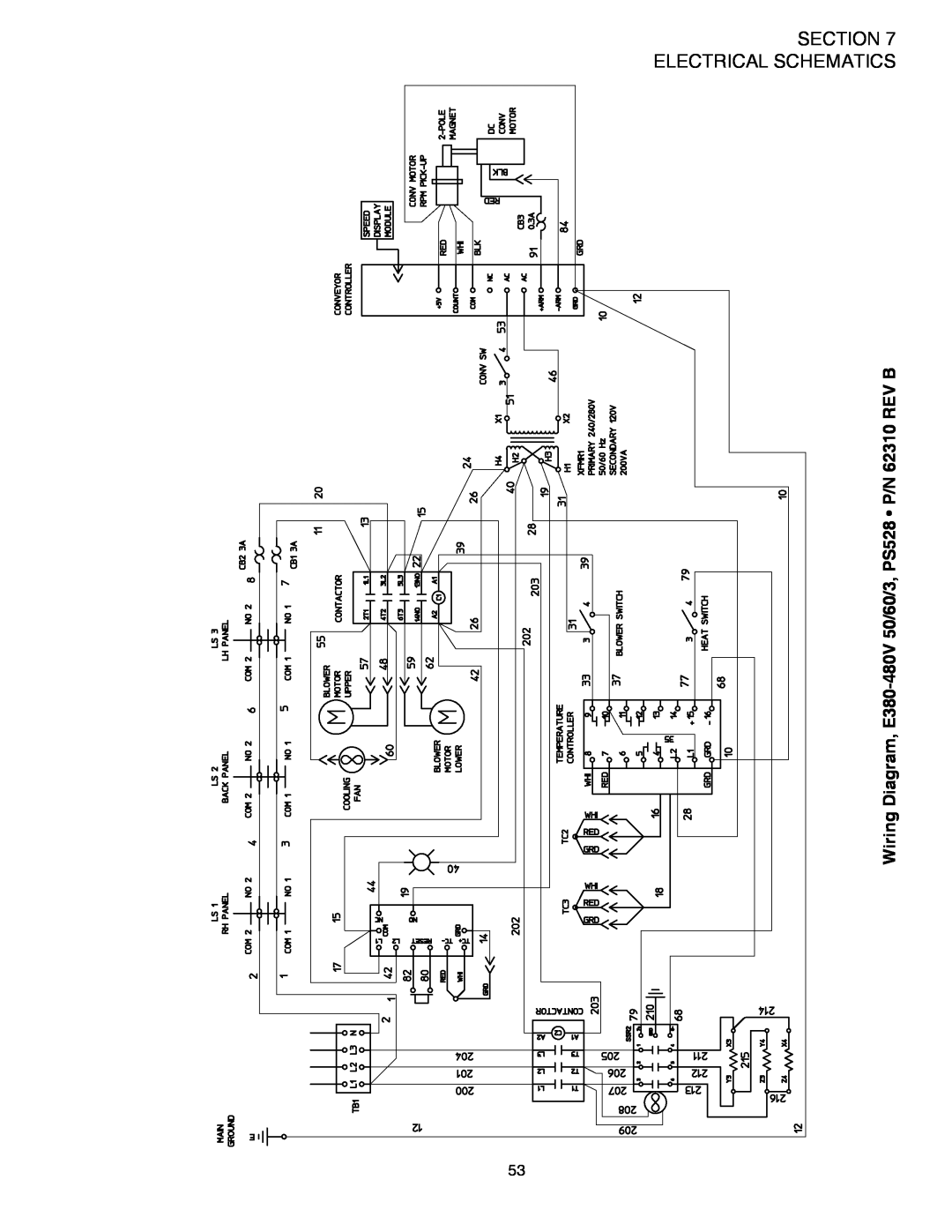 Middleby Marshall PS528E Section Electrical Schematics, Wiring Diagram, E380-480V 50/60/3, PS528 P/N 62310 REV B 