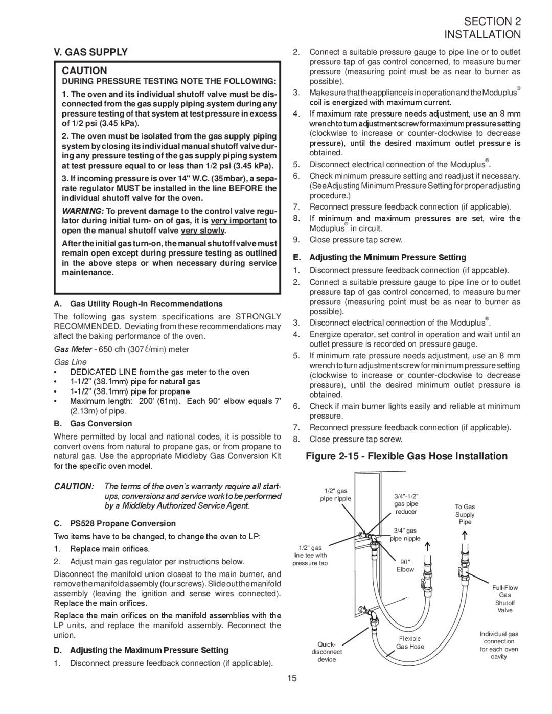 Middleby Marshall PS528G installation manual GAS Supply 