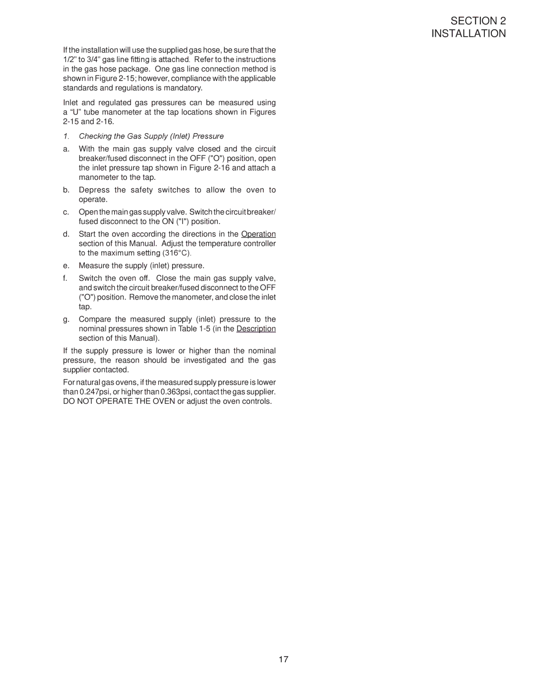 Middleby Marshall PS528G installation manual Checking the Gas Supply Inlet Pressure 