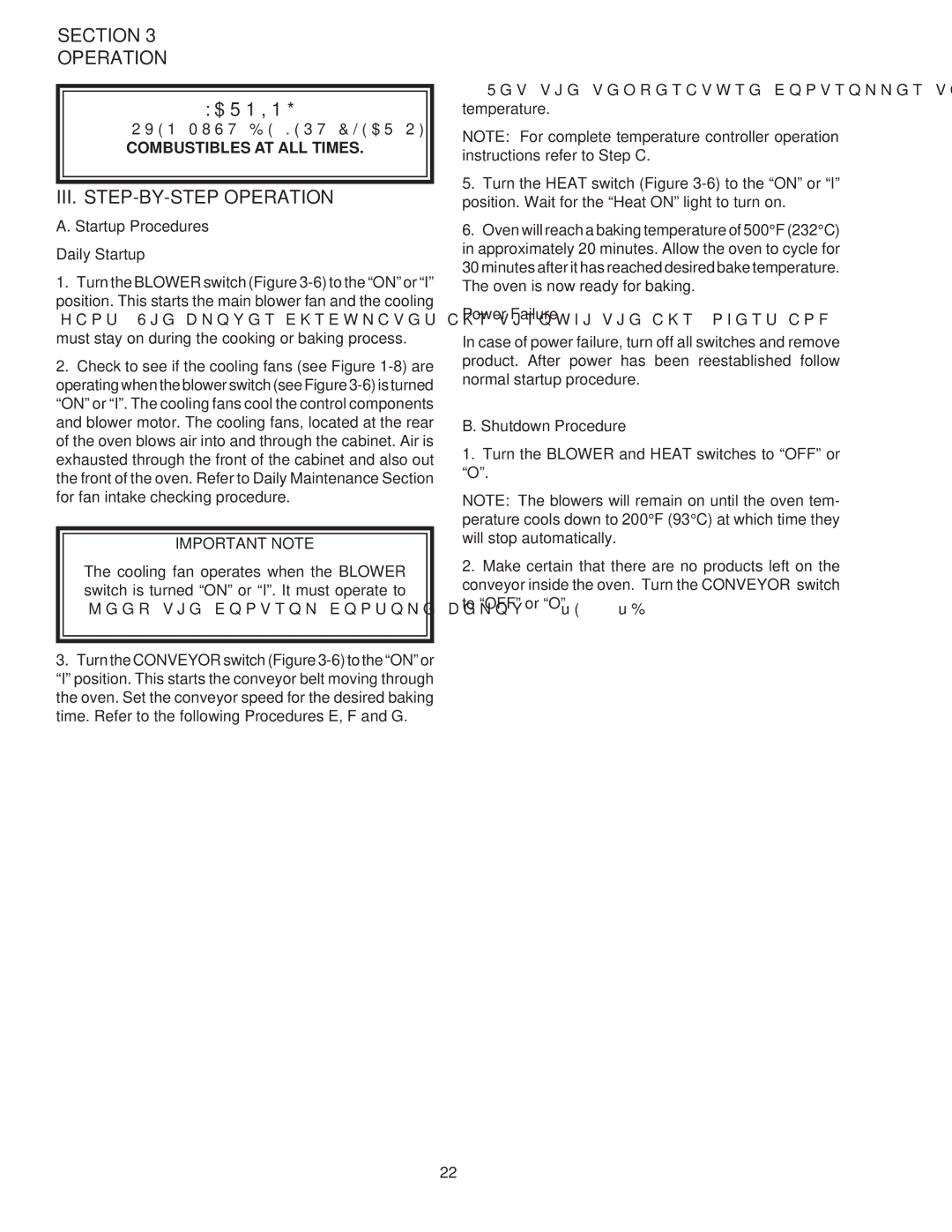 Middleby Marshall PS528G III. STEP-BY-STEP Operation, Startup Procedures Daily Startup, Power Failure, Shutdown Procedure 