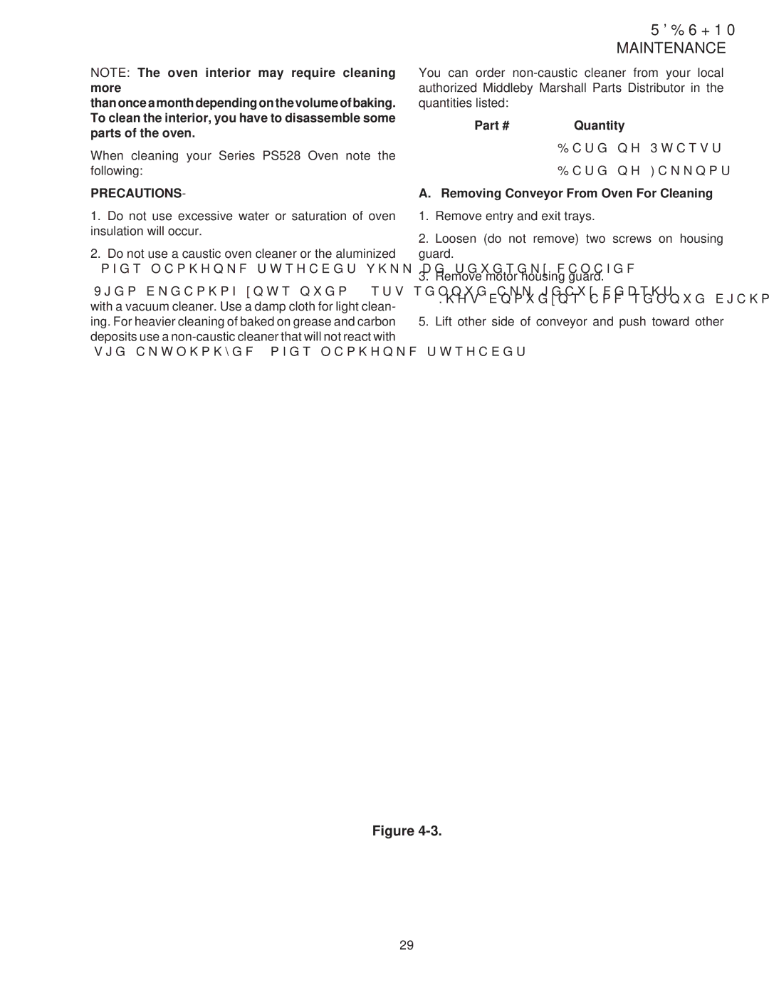 Middleby Marshall PS528G installation manual Quantity, Removing Conveyor From Oven For Cleaning 