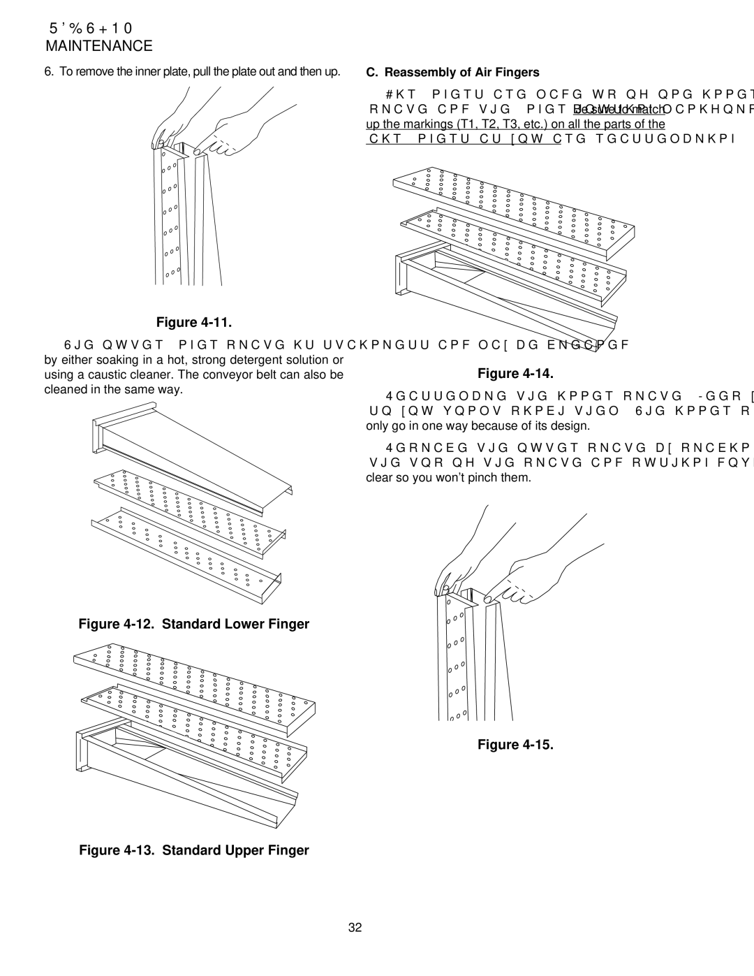 Middleby Marshall PS528G installation manual Standard Lower Finger, Reassembly of Air Fingers 