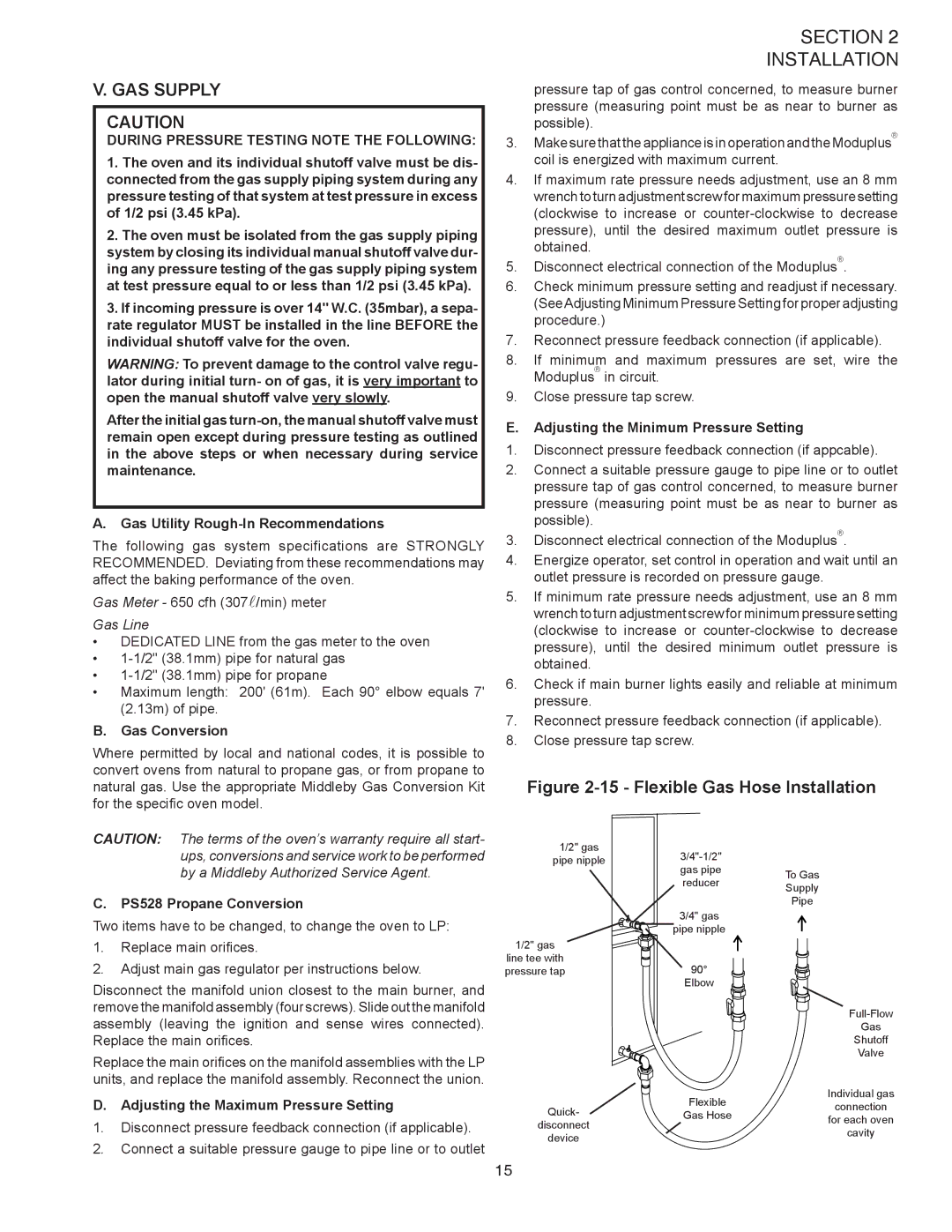 Middleby Marshall PS528G installation manual GAS Supply 