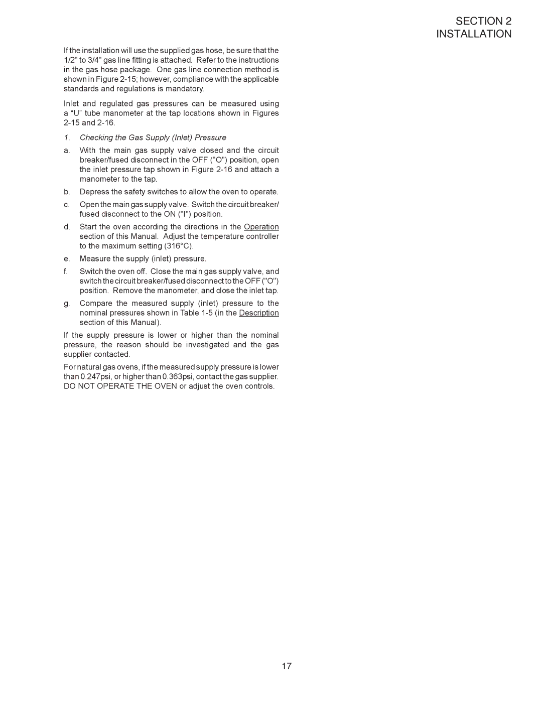 Middleby Marshall PS528G installation manual Checking the Gas Supply Inlet Pressure 