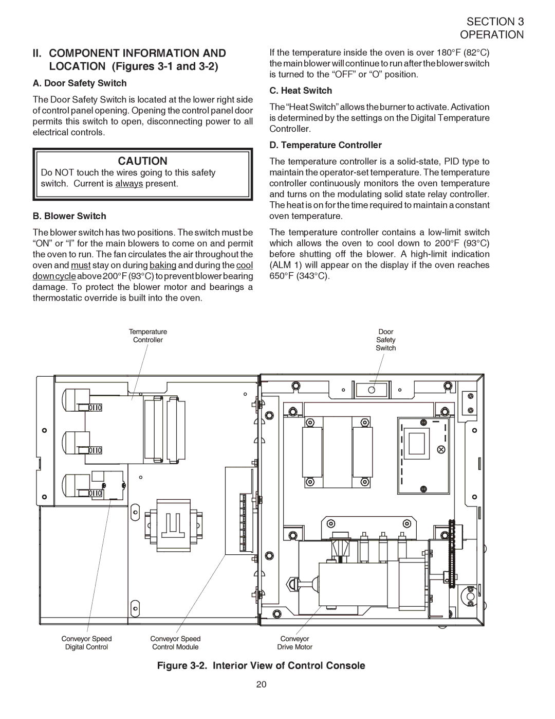 Middleby Marshall PS528G installation manual Door Safety Switch, Blower Switch, Heat Switch, Temperature Controller 