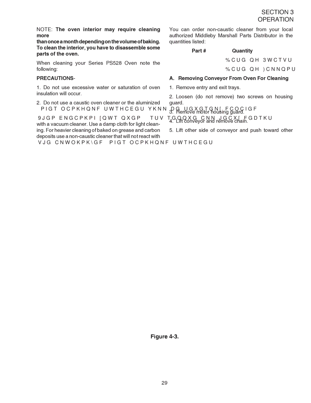 Middleby Marshall PS528G installation manual Quantity, Removing Conveyor From Oven For Cleaning 