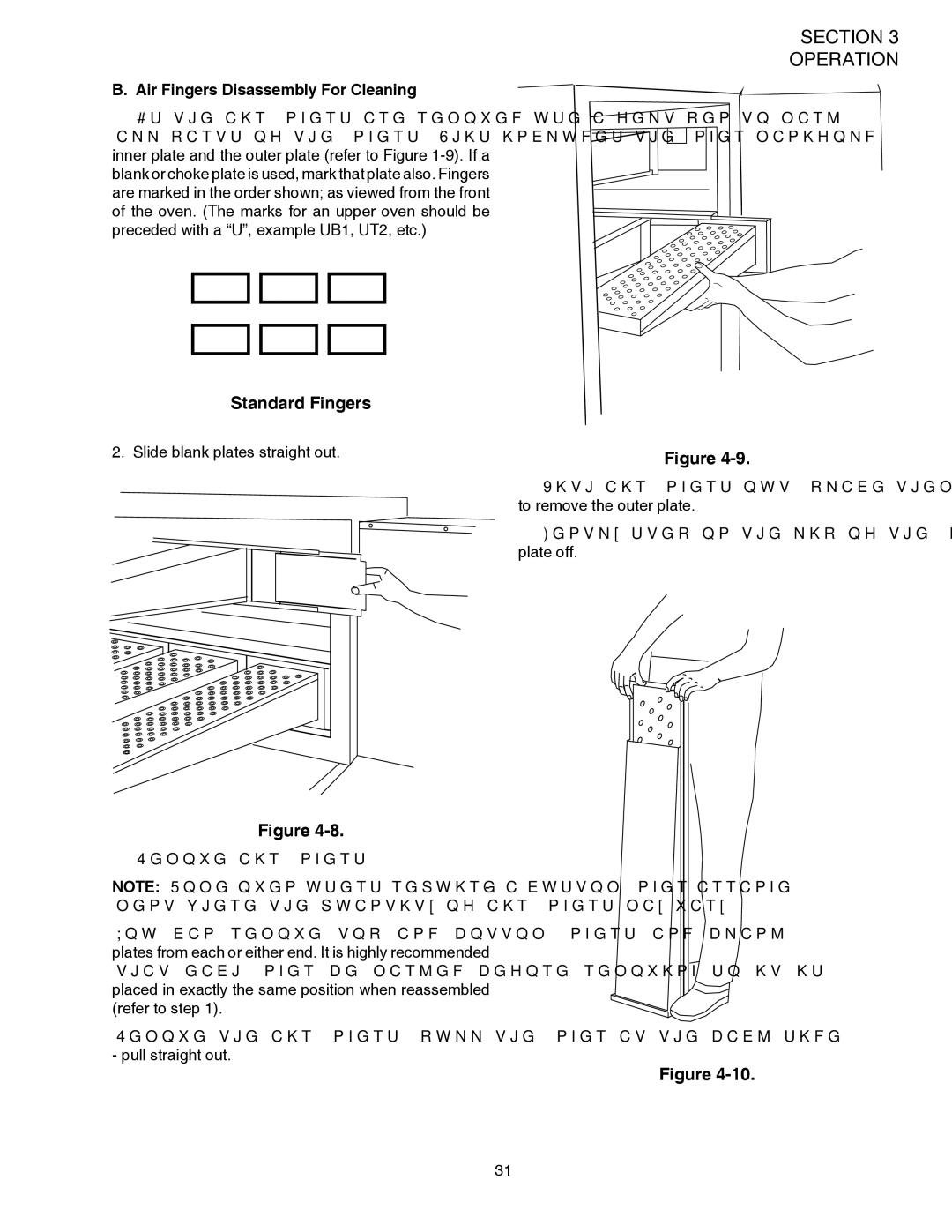 Middleby Marshall PS528G installation manual T1 T2 T3 B1 B2 B3, Air Fingers Disassembly For Cleaning 