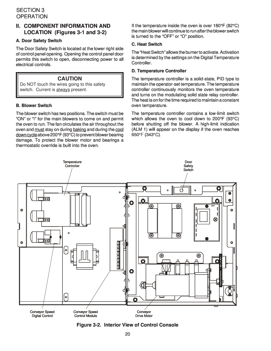 Middleby Marshall PS528G II. COMPONENT INFORMATION AND LOCATION Figures 3-1 and, Section Operation, A. Door Safety Switch 