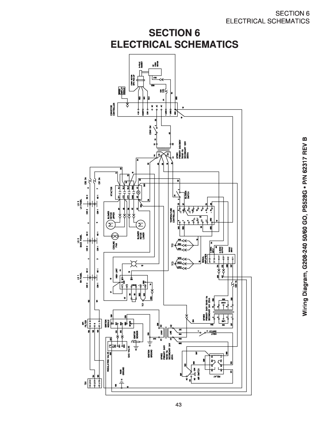 Middleby Marshall Section Electrical Schematics, Wiring Diagram, G208-240 50/60 GO, PS528G P/N 62317 REV B 