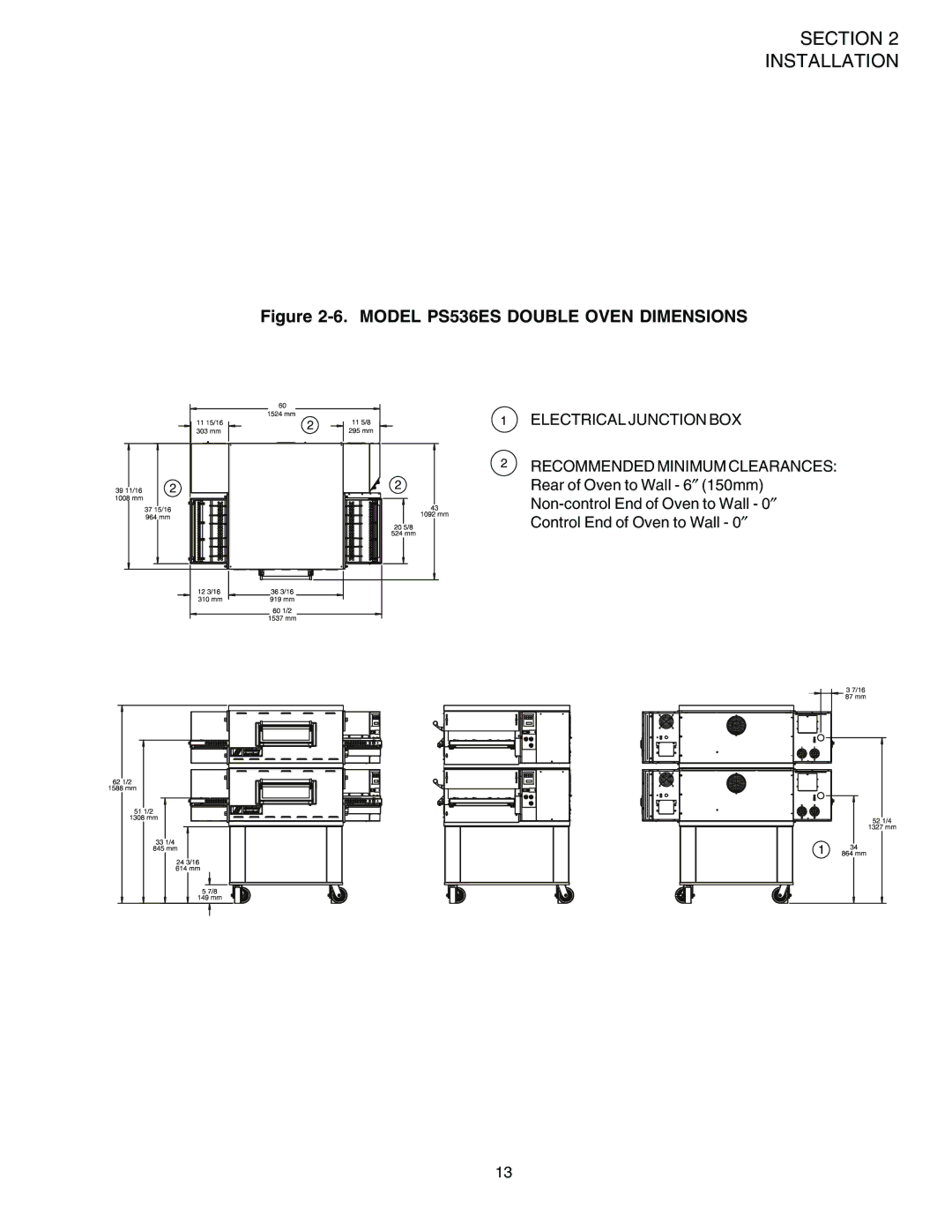 Middleby Marshall PS536-Series installation manual Model PS536ES Double Oven Dimensions 