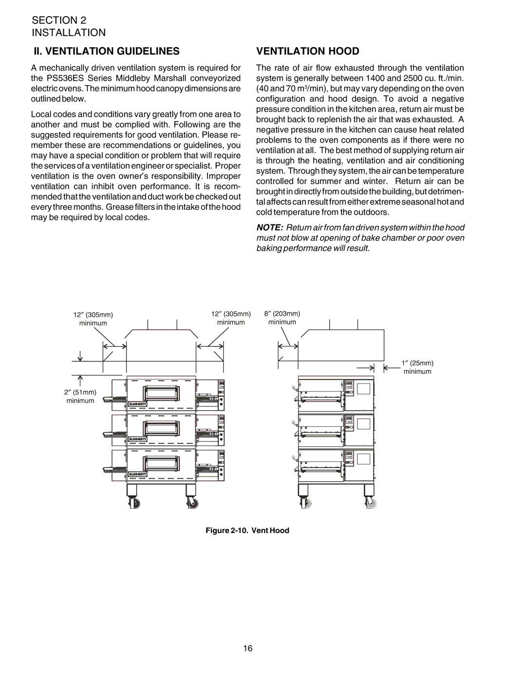 Middleby Marshall PS536-Series installation manual II. Ventilation Guidelines 