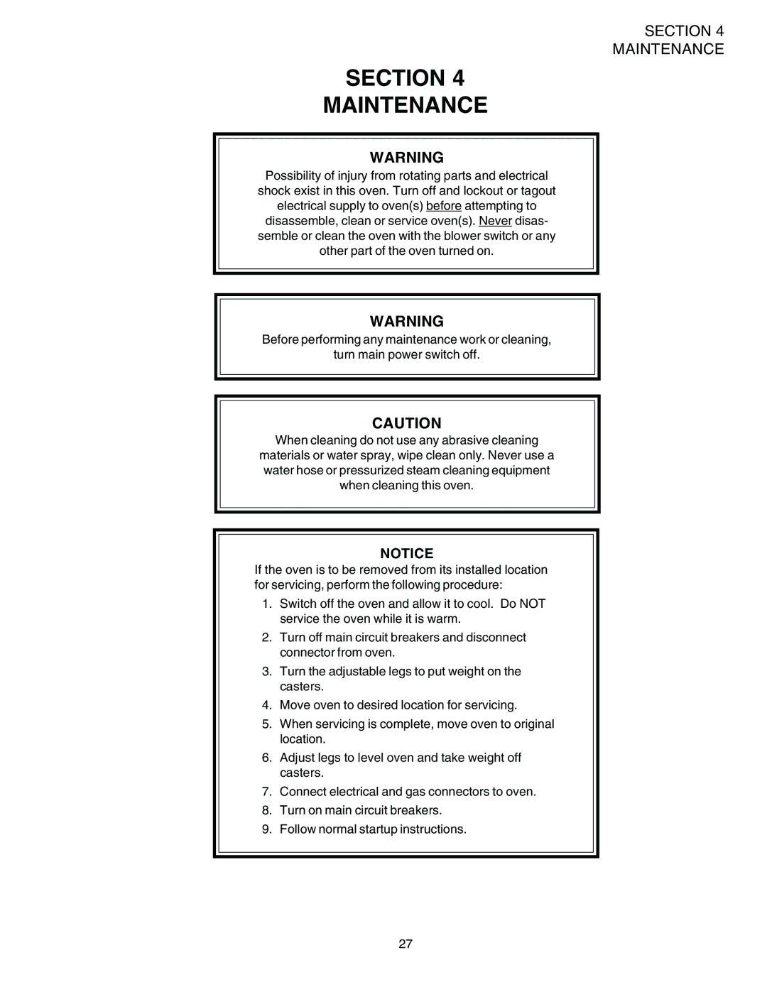 Middleby Marshall PS536-Series installation manual Section Maintenance 