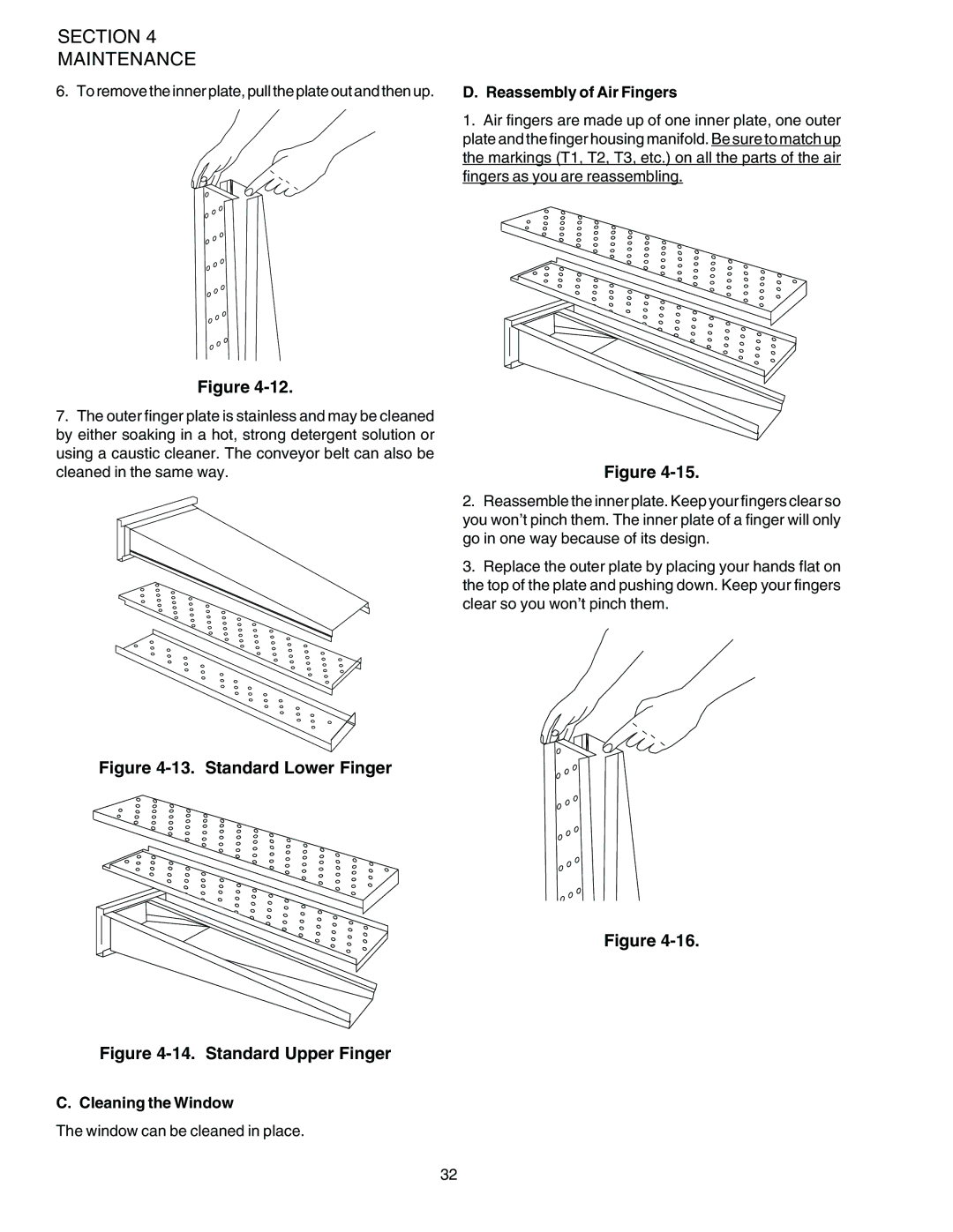 Middleby Marshall PS536-Series installation manual Cleaning the Window, Reassembly of Air Fingers 