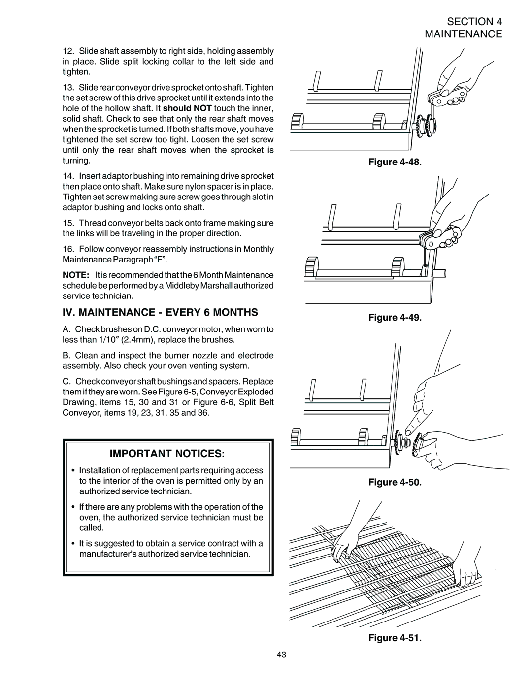 Middleby Marshall PS536-Series installation manual IV. Maintenance Every 6 Months, Important Notices 