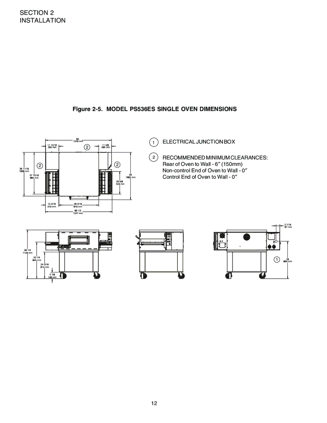 Middleby Marshall installation manual Model PS536ES Single Oven Dimensions 