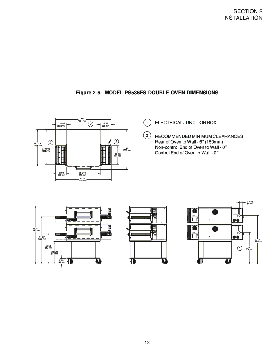 Middleby Marshall installation manual Model PS536ES Double Oven Dimensions 