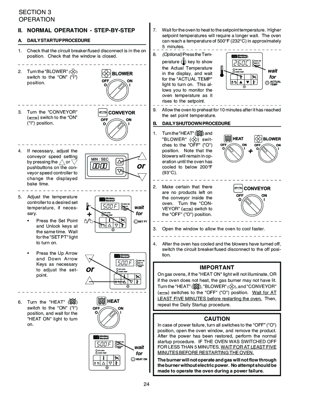 Middleby Marshall PS536ES installation manual II. Normal Operation STEP-BY-STEP 