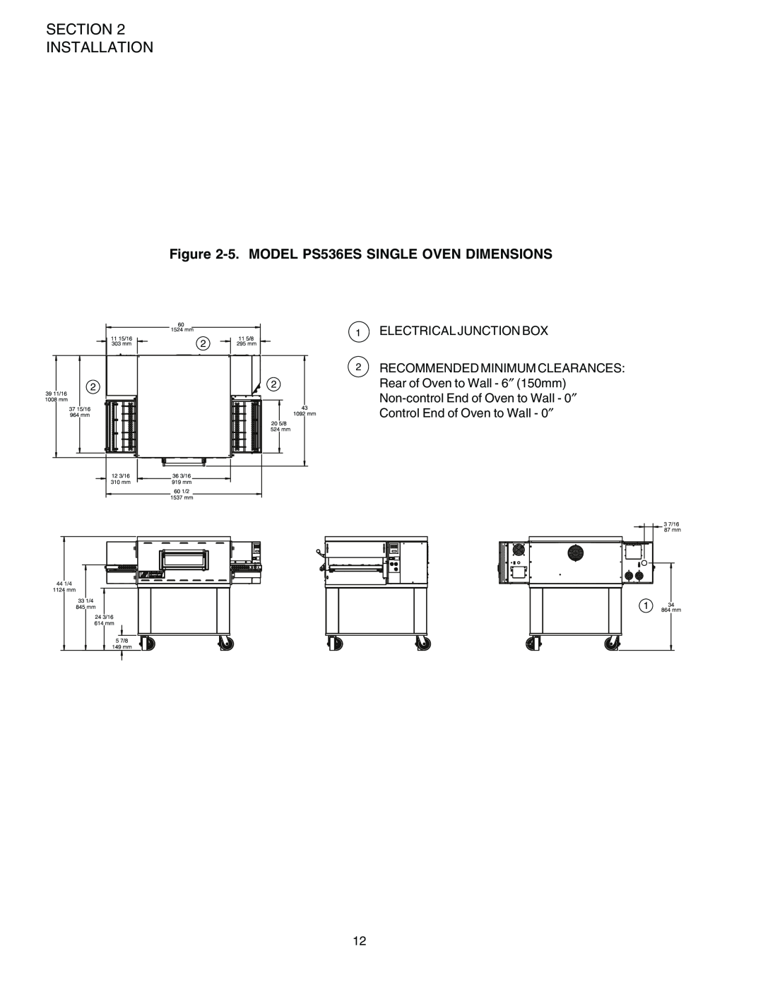 Middleby Marshall installation manual Installation, 5. MODEL PS536ES SINGLE OVEN DIMENSIONS 