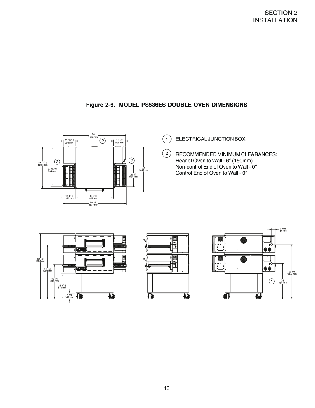 Middleby Marshall installation manual Installation, 6. MODEL PS536ES DOUBLE OVEN DIMENSIONS 