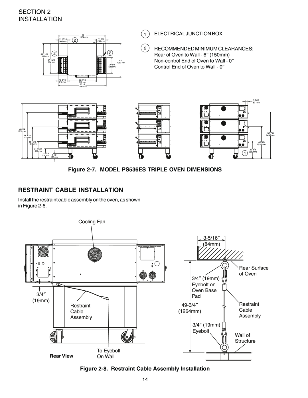 Middleby Marshall installation manual Restraint Cable Installation, 7. MODEL PS536ES TRIPLE OVEN DIMENSIONS 