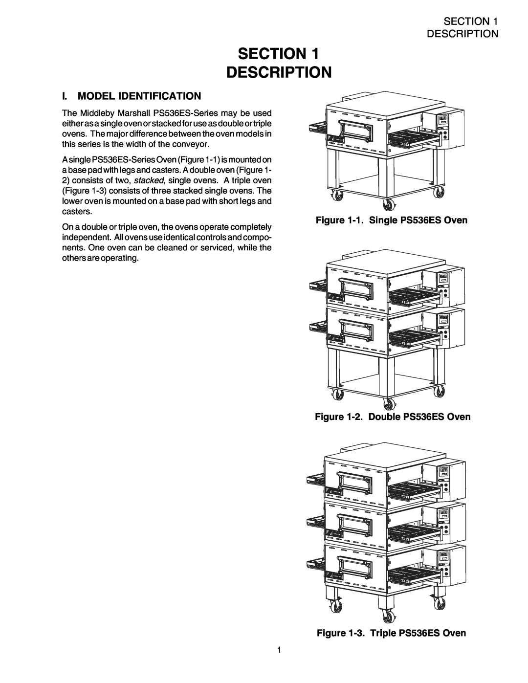 Middleby Marshall installation manual Section Description, I. Model Identification, 1. Single PS536ES Oven 
