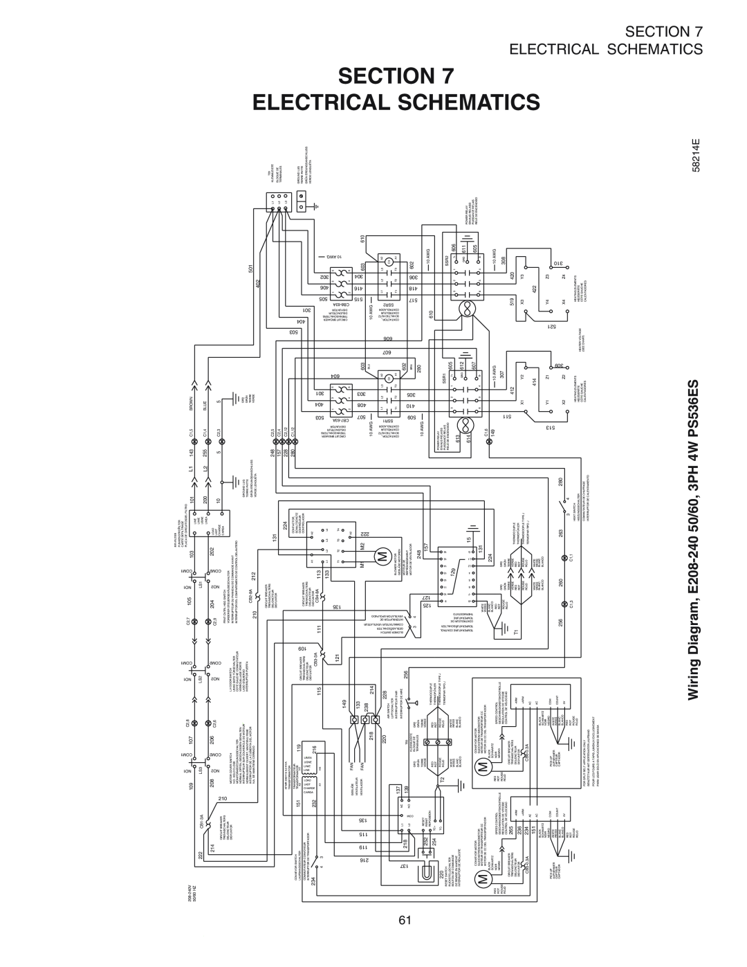 Middleby Marshall installation manual Electrical, Schematics, Section, Wiring Diagram, E208-240 50/60, 3PH 4W PS536ES 