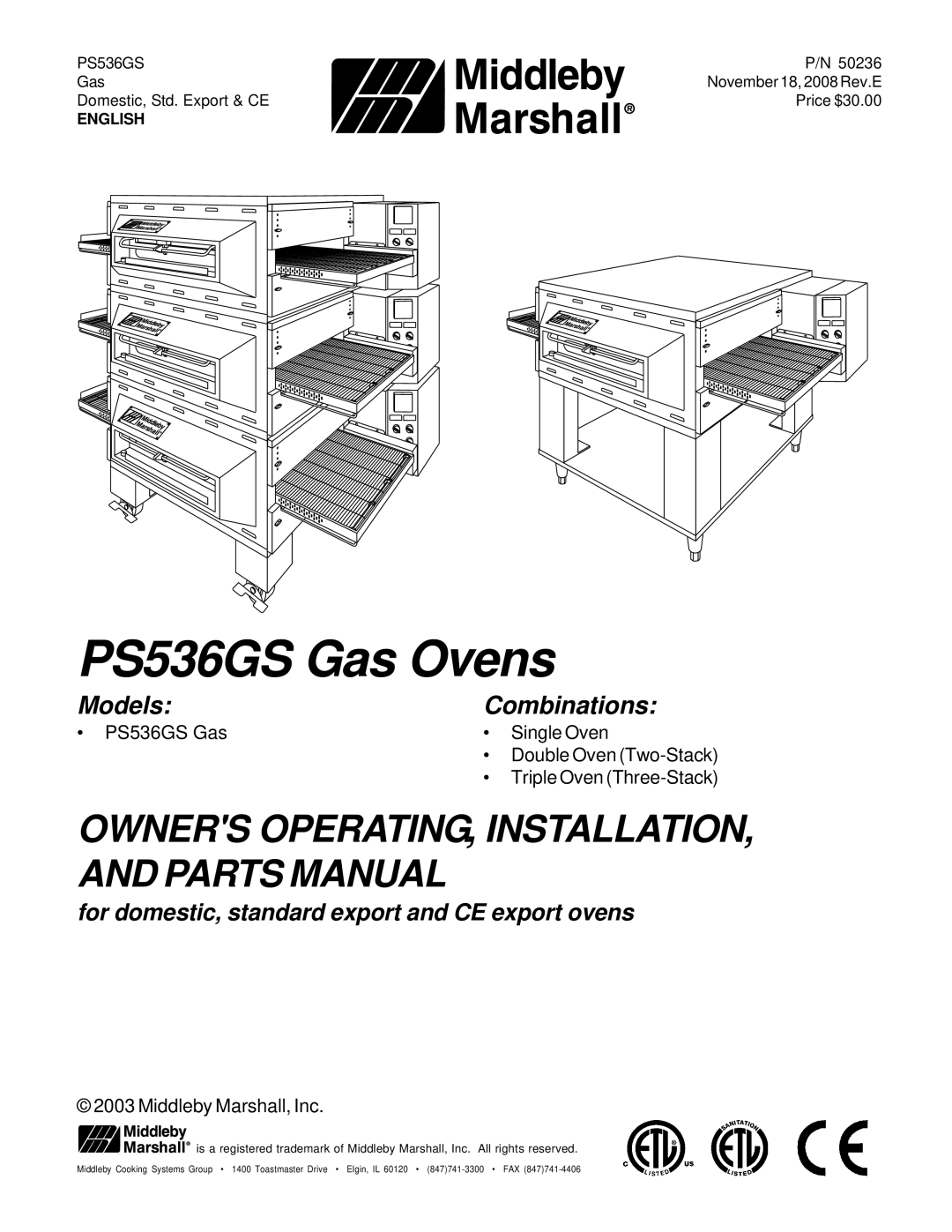 Middleby Marshall manual PS536GS Gas Ovens 