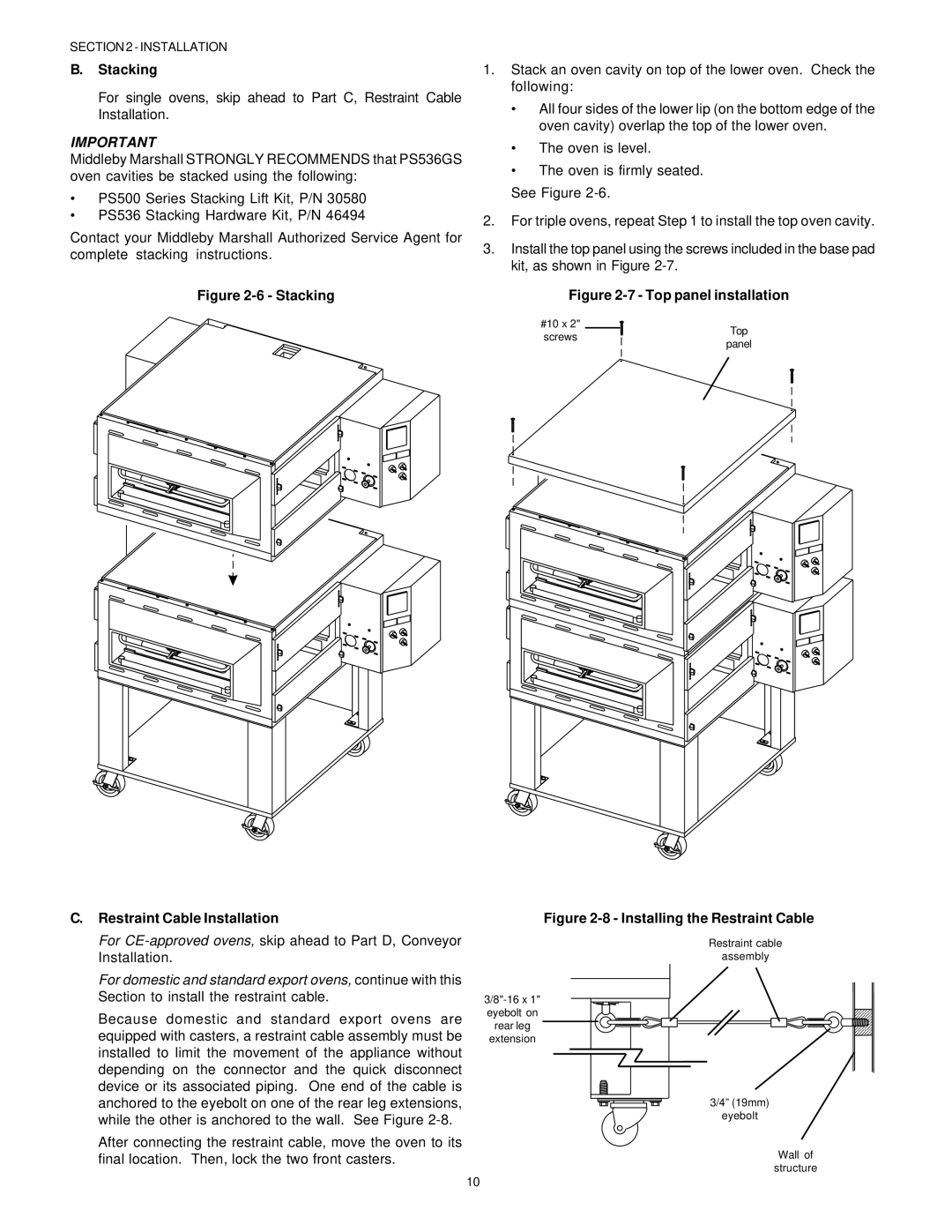 Middleby Marshall PS536GS manual Stacking Restraint Cable Installation 