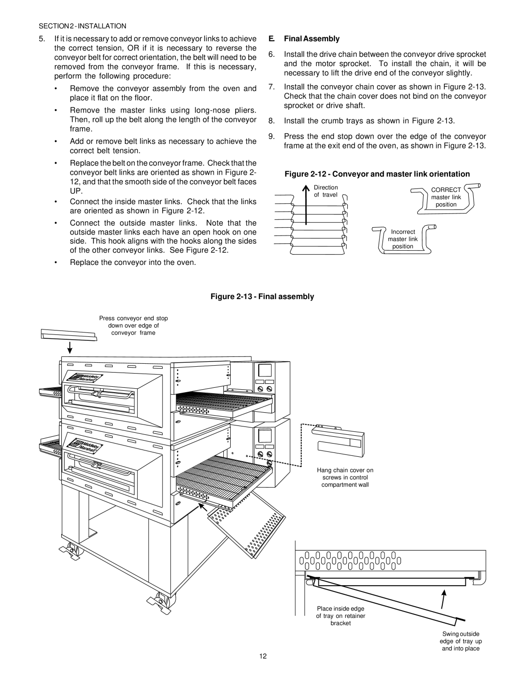 Middleby Marshall PS536GS manual Final Assembly, Conveyor and master link orientation 