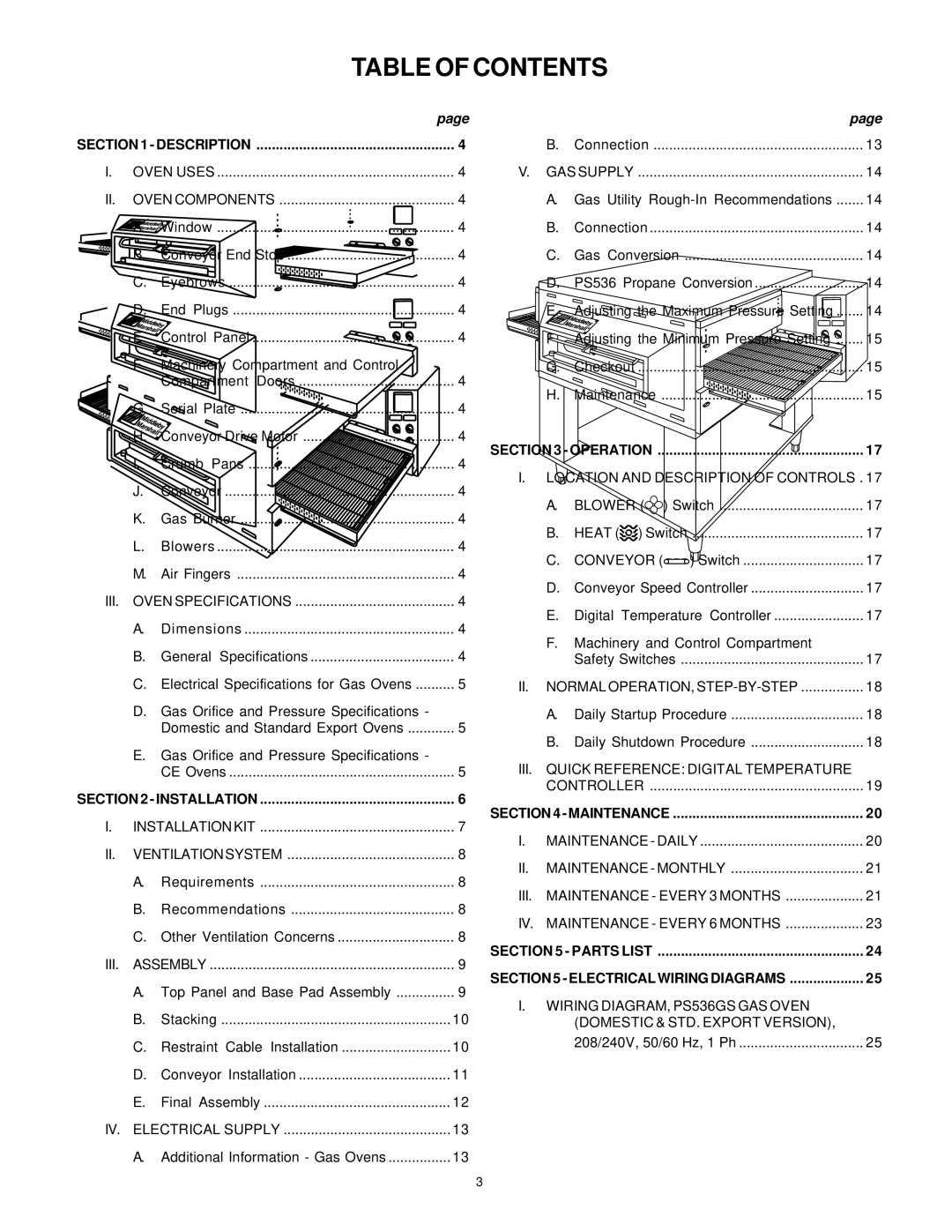 Middleby Marshall PS536GS manual Table of Contents 