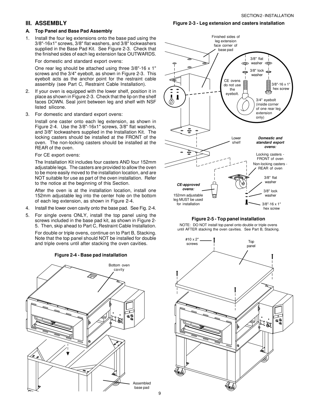 Middleby Marshall PS536GS manual III. Assembly, Top Panel and Base Pad Assembly 