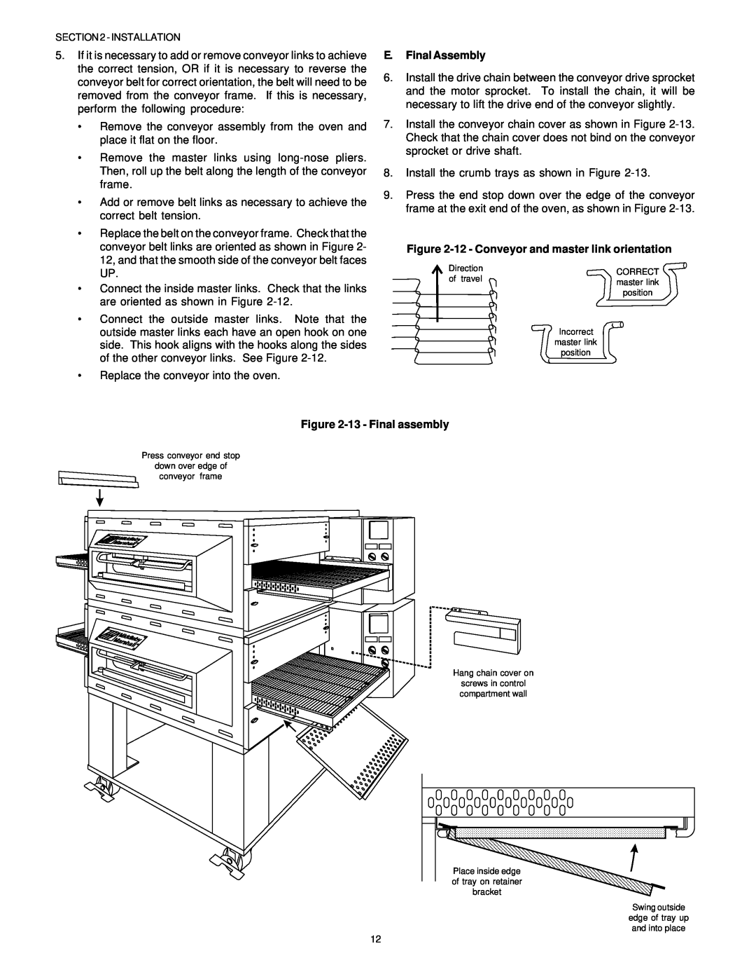 Middleby Marshall PS536GS manual English, E.Final Assembly, 12- Conveyor and master link orientation, 13- Final assembly 