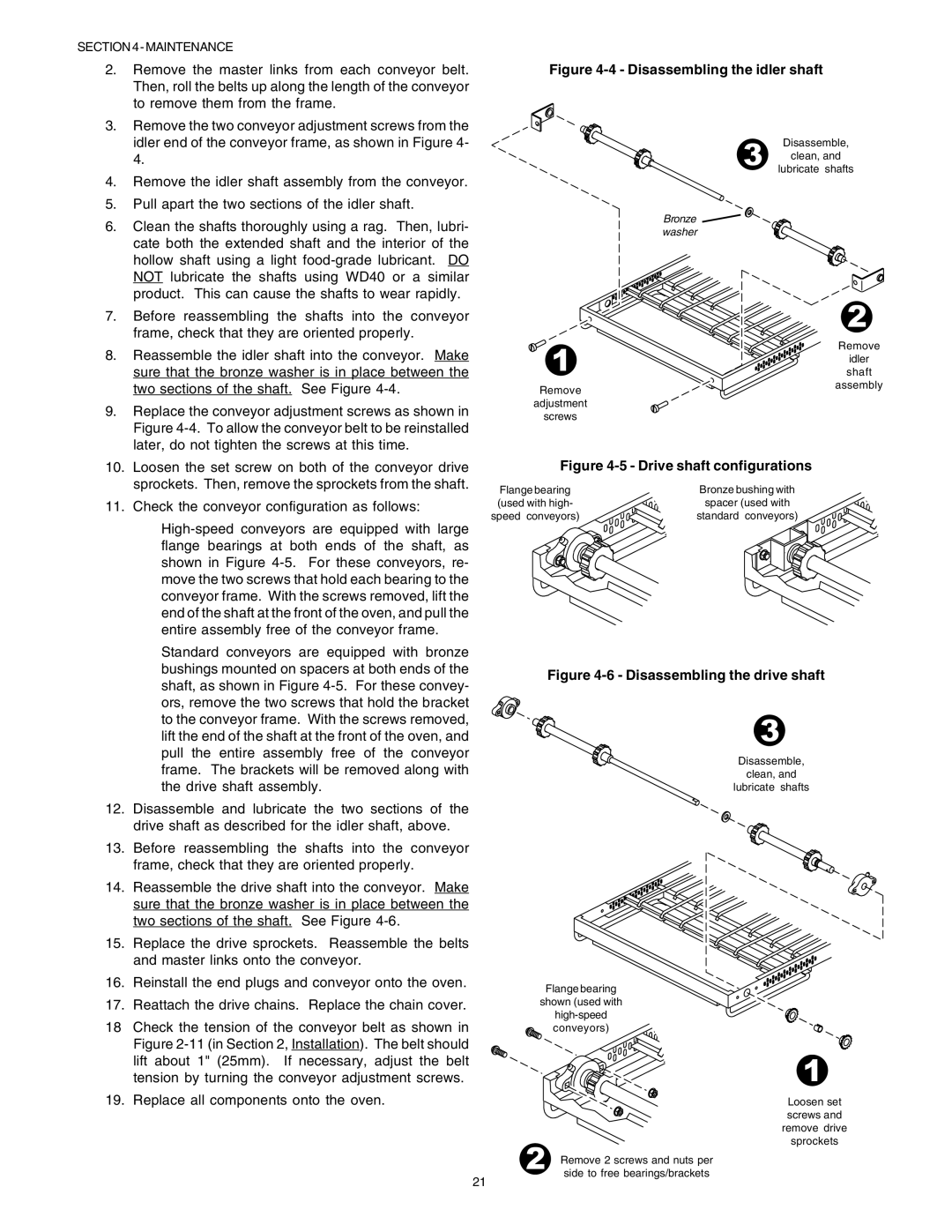 Middleby Marshall PS53GS Gas manual Disassembling the idler shaft 