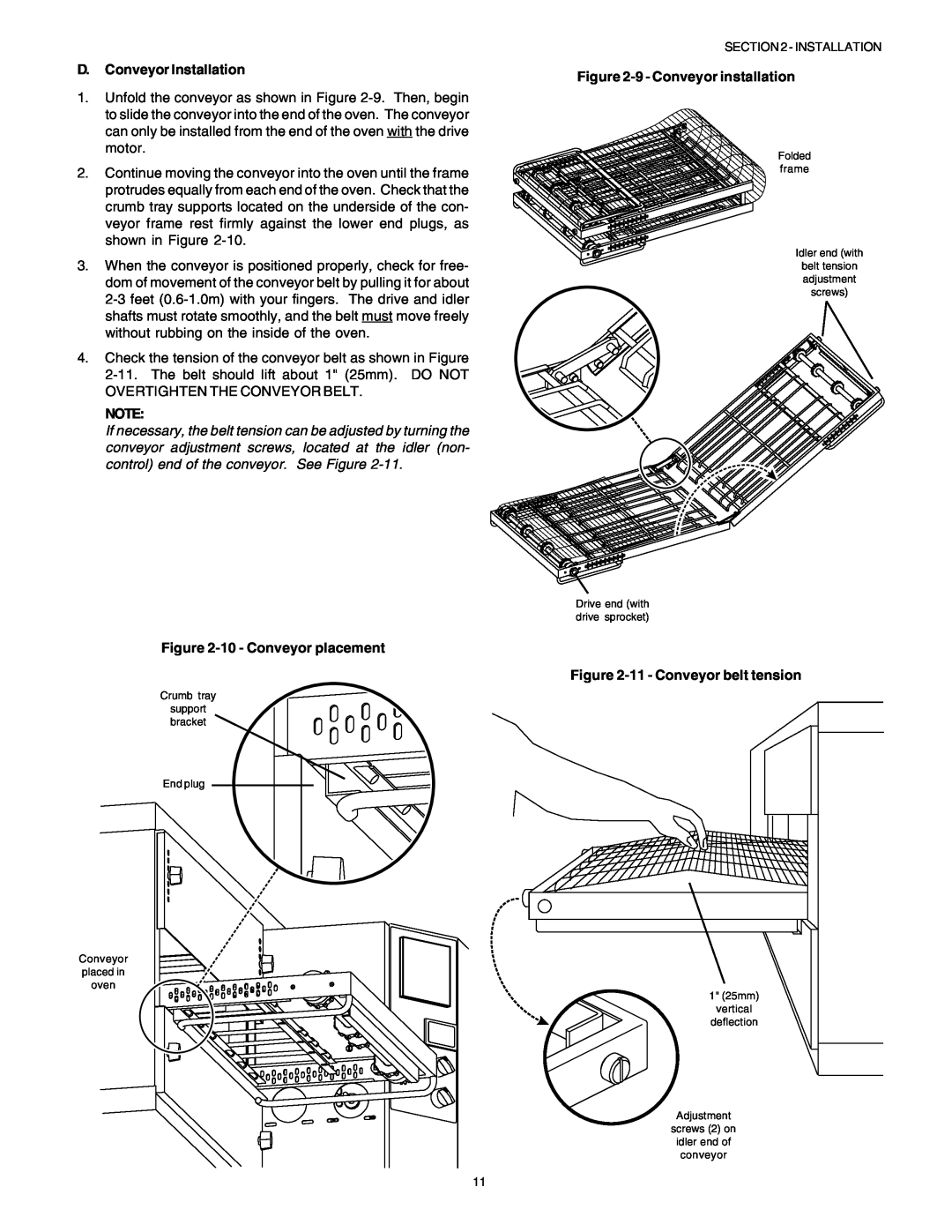 Middleby Marshall PS53GS Gas manual D. Conveyor Installation, 10 - Conveyor placement, 9 - Conveyor installation, conveyor 