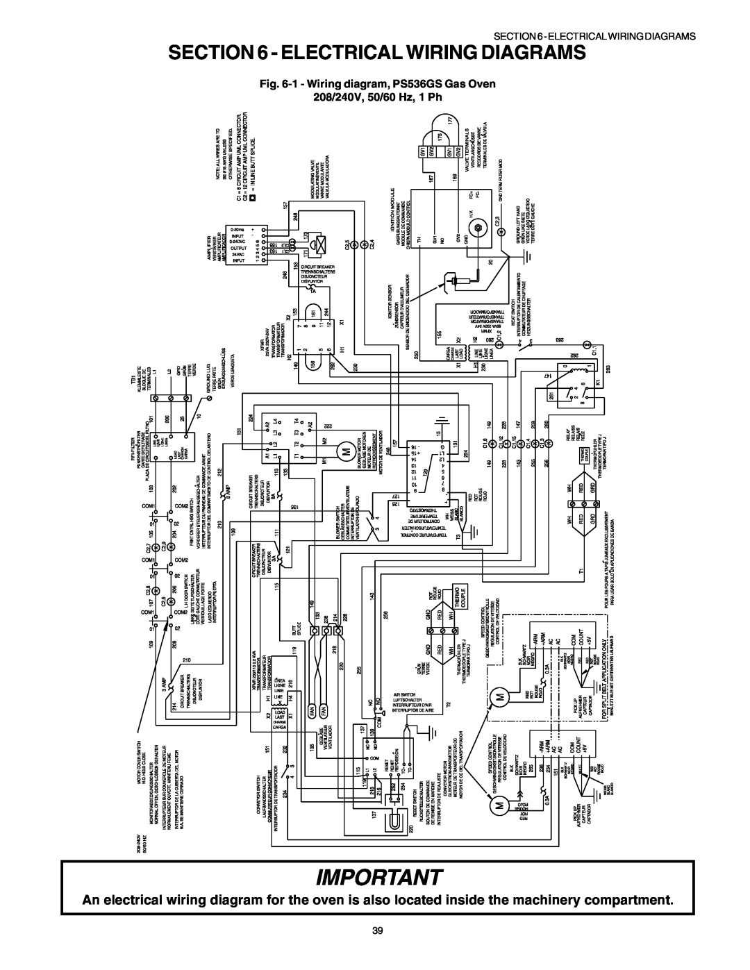 Middleby Marshall PS53GS Gas Electrical Wiring Diagrams, 1 - Wiring diagram, PS536GS Gas Oven 208/240V, 50/60 Hz, 1 Ph 