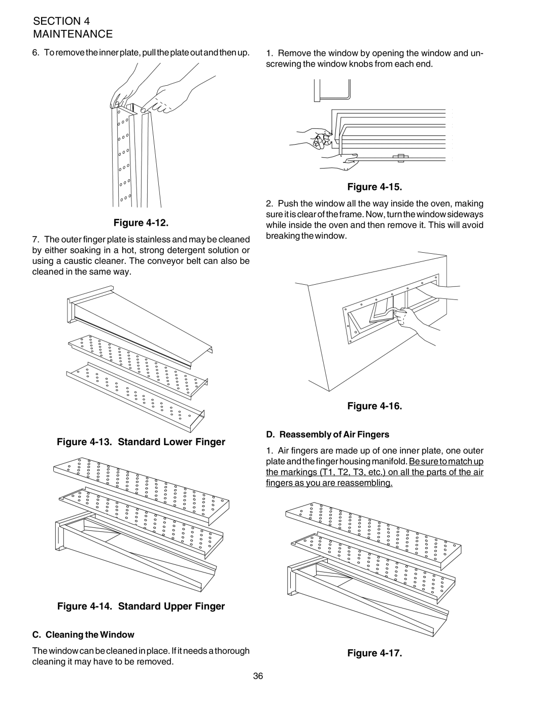 Middleby Marshall PS540 installation manual Cleaning the Window, Reassembly of Air Fingers 