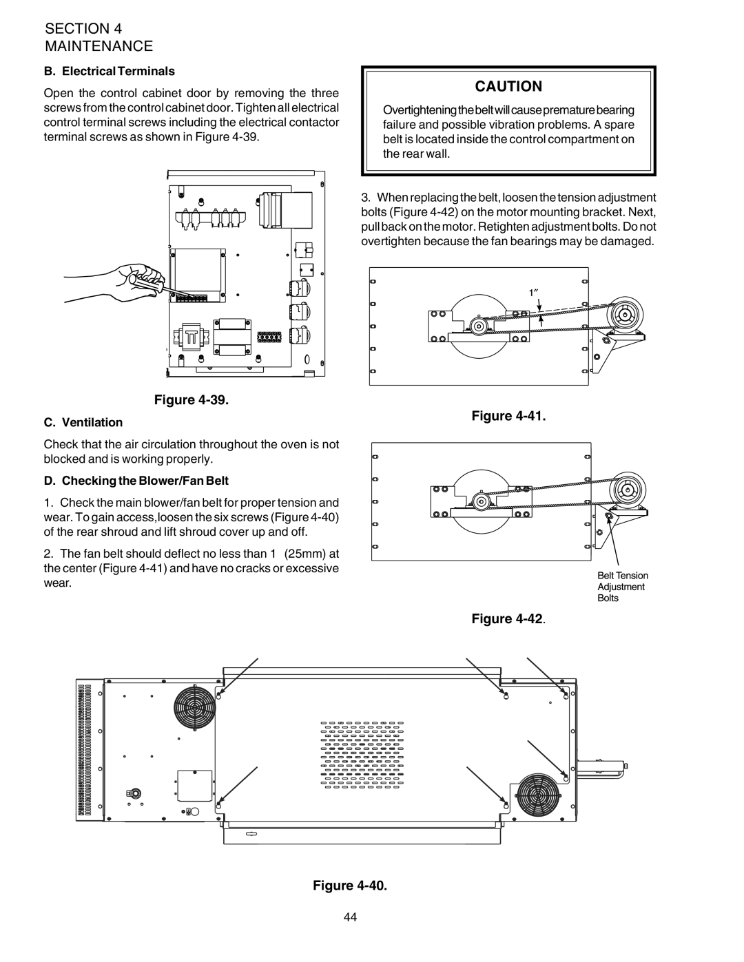 Middleby Marshall PS540 installation manual Electrical Terminals, Ventilation, Checking the Blower/Fan Belt 