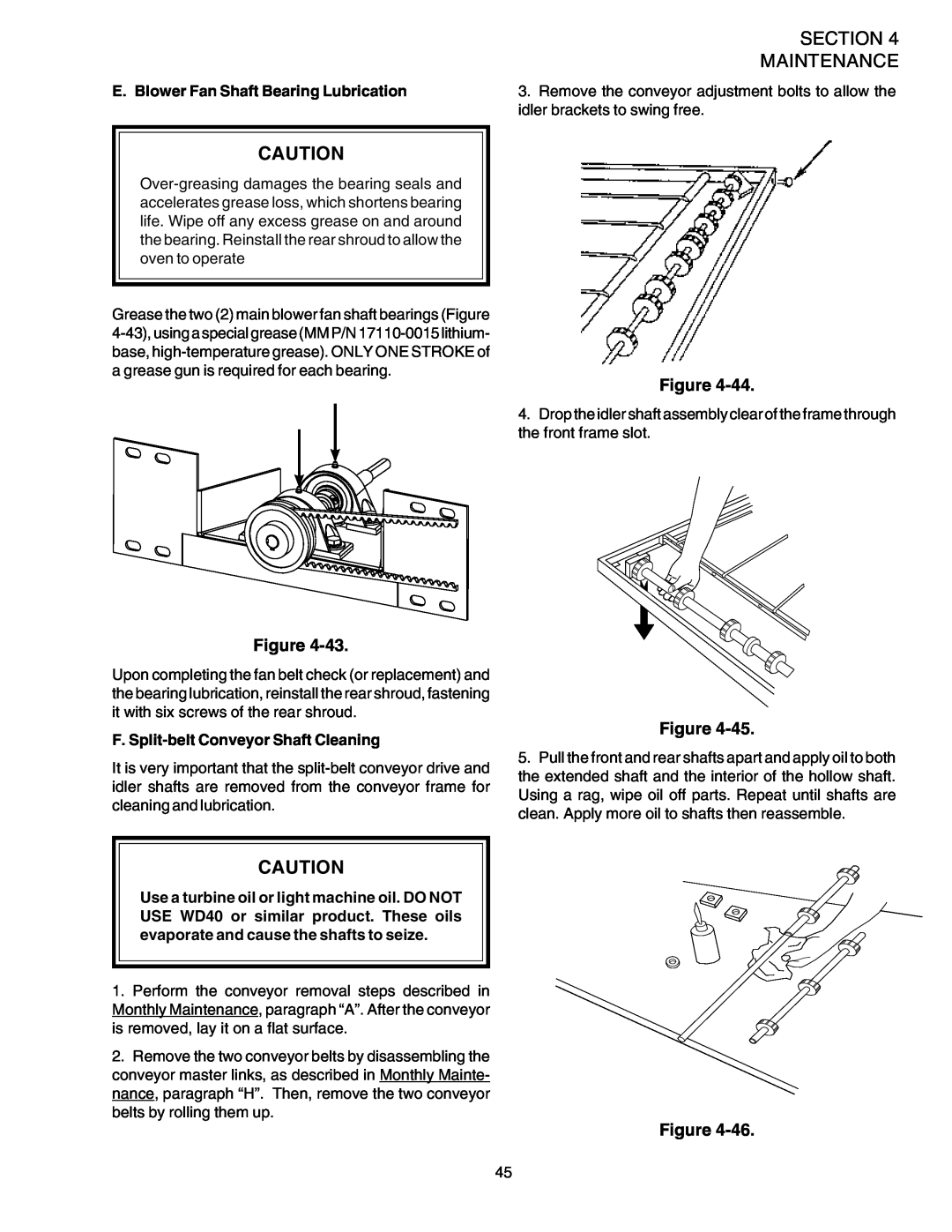 Middleby Marshall PS540 installation manual Section, Maintenance, E. Blower Fan Shaft Bearing Lubrication 