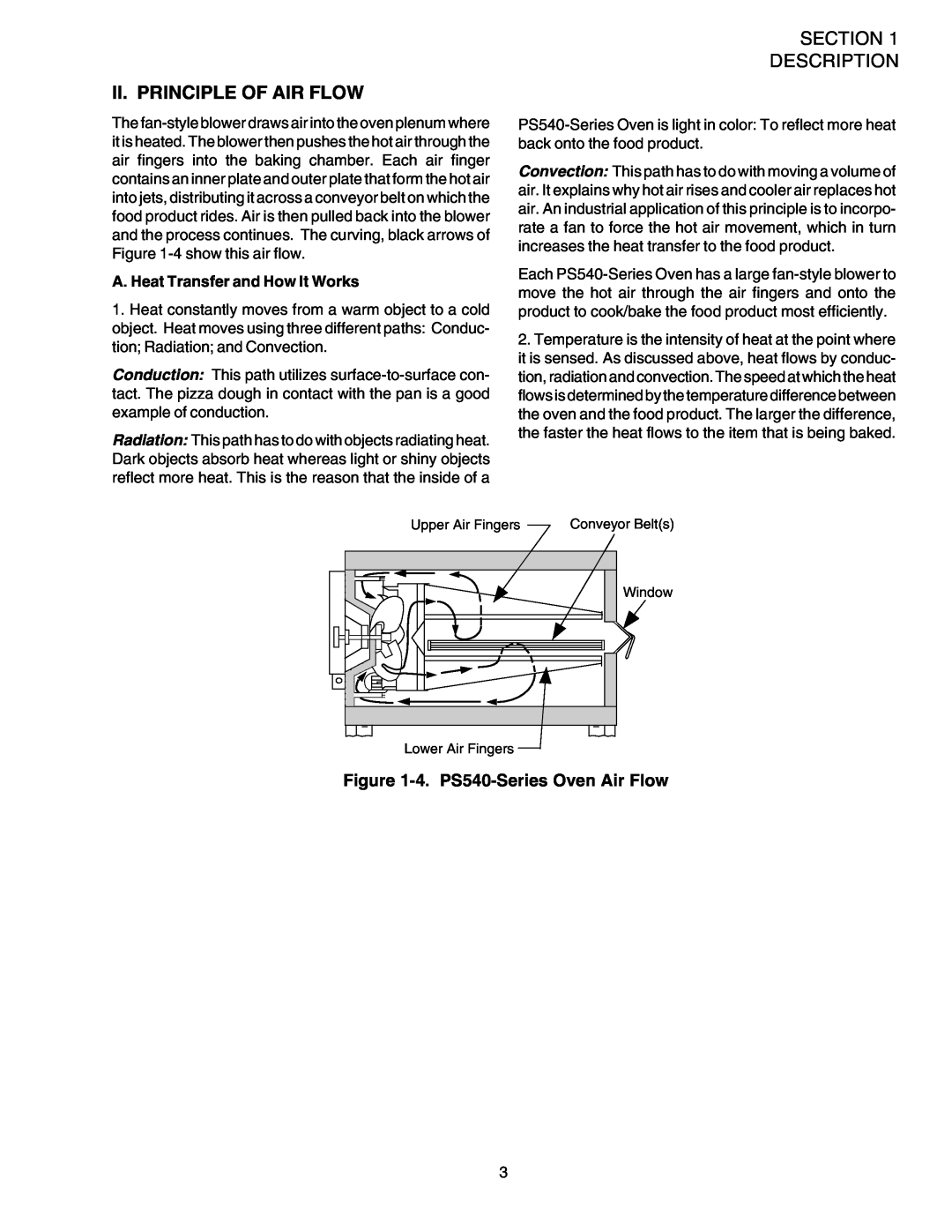 Middleby Marshall installation manual Section Description, Ii. Principle Of Air Flow, 4. PS540-SeriesOven Air Flow 