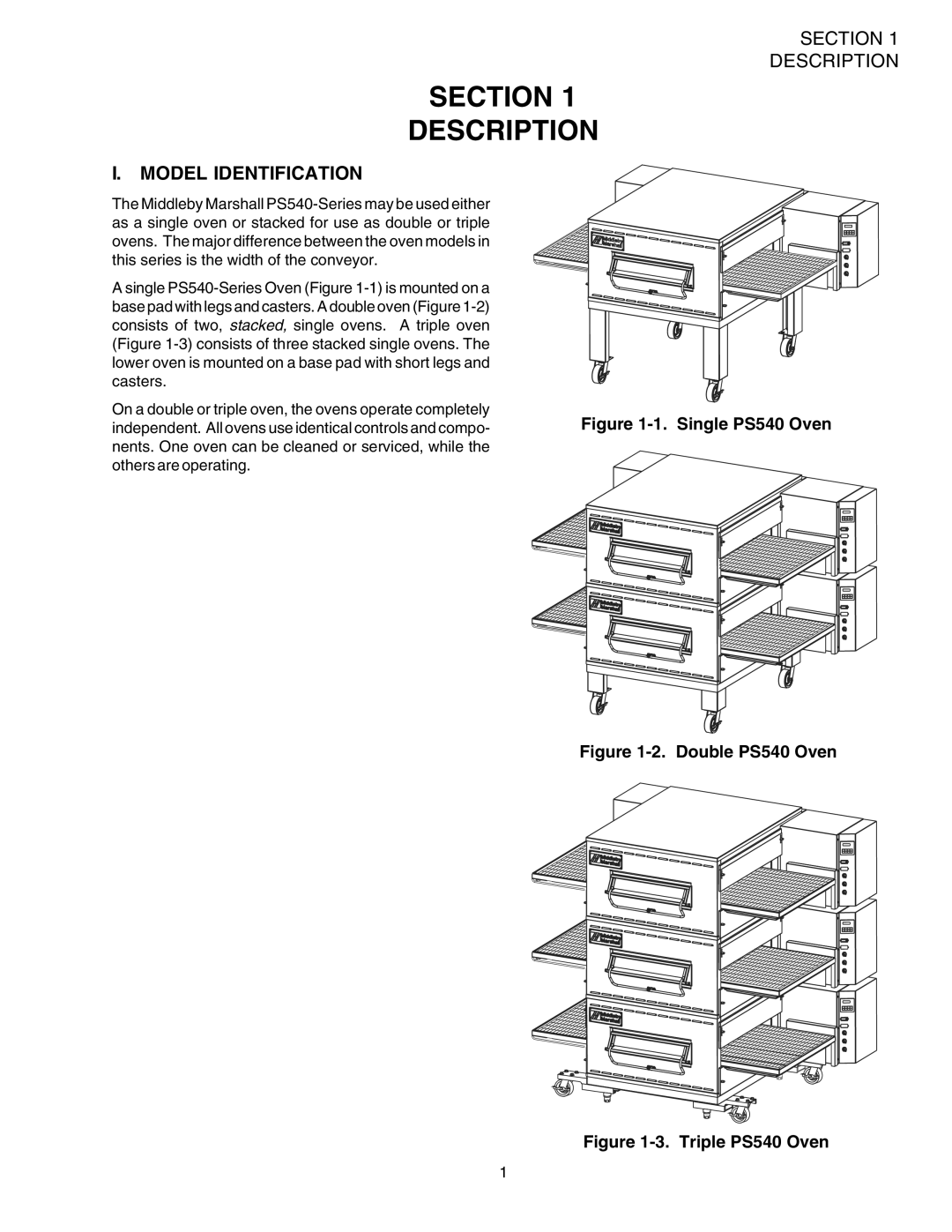 Middleby Marshall PS540 (Triple), PS540E, PS540 (Double) installation manual Section Description, Model Identification 