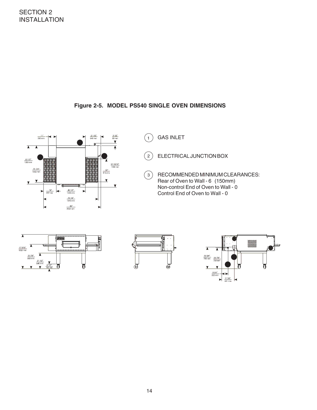 Middleby Marshall PS540G installation manual Model PS540 Single Oven Dimensions 